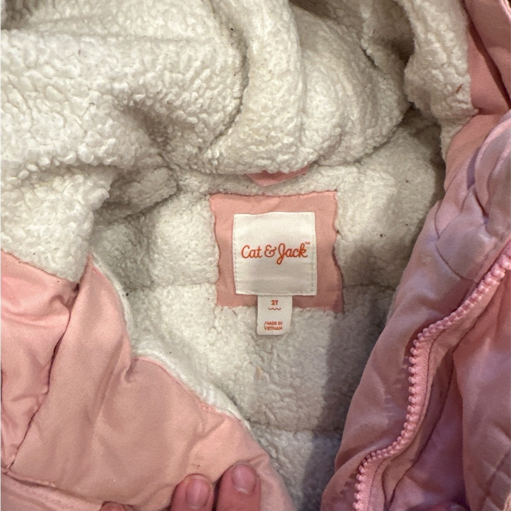 Kids 2T Girl Pink Hooded Puffer Warm Jacket - Picture 2 of 2
